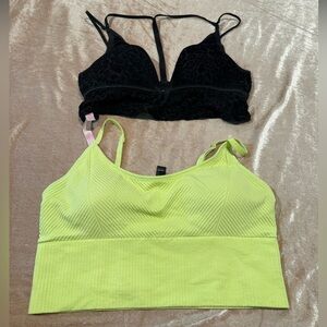 Victoria's Secret Black Lace Bralette & Neon Yellow Longline Bralette Set